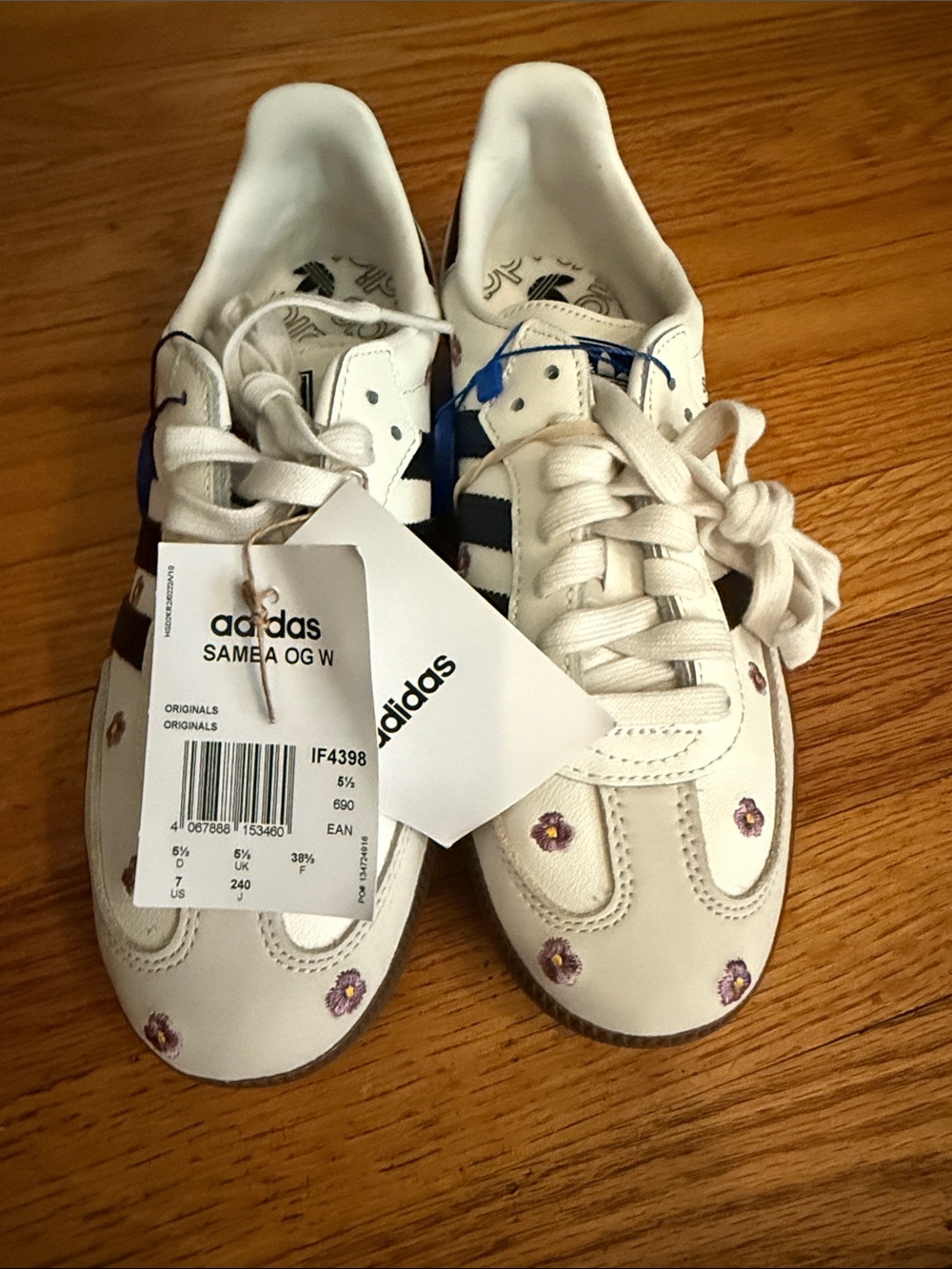 adidas SAMBA OG W White & Blue Floral Sneakers